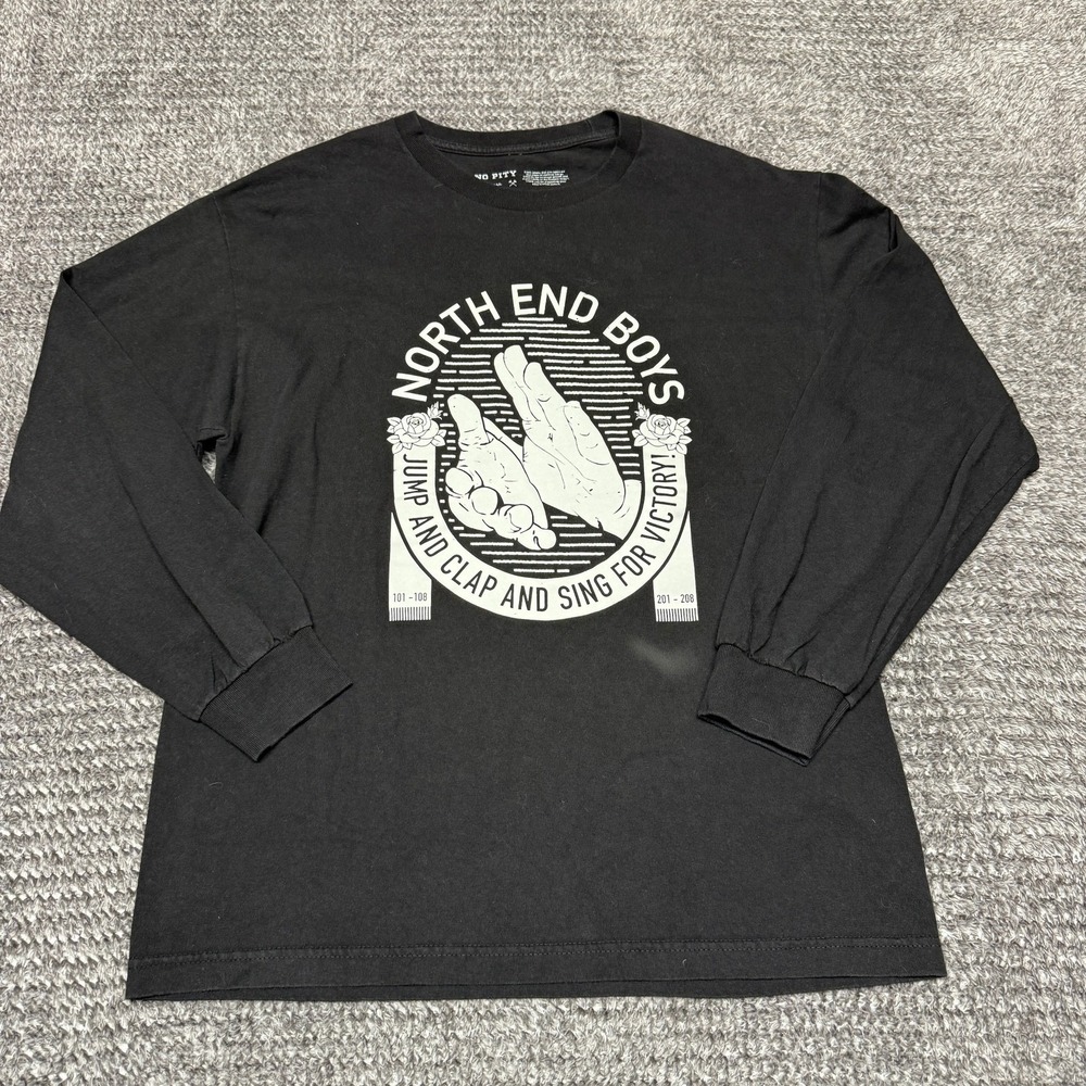 NO PITY Mens Long Sleeve T-Shirt L Black North End Boys Graphic Cotton